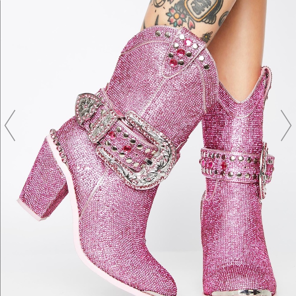 Club Exx Dolls Kill Pink sheriff Rhinestone boots8